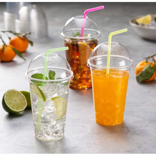 Clear Flat Lid, Clear Dome Lid Fits 12oz, 14oz, 16oz, 18oz, 20oz, 24oz, 32oz Plastic Cup