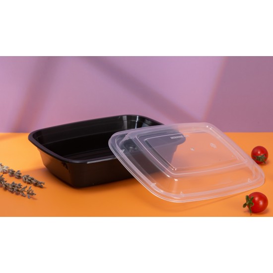 12oz Plastic Rectangular Container & Lid-Black