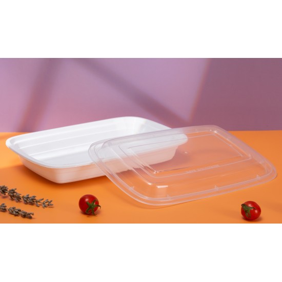 16oz Plastic Rectangular Container & Lid-White