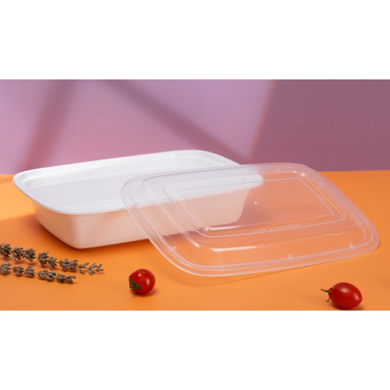 24oz Plastic Rectangular Container & Lid-White