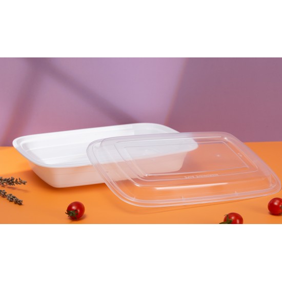 28oz Plastic Rectangular Container & Lid-White