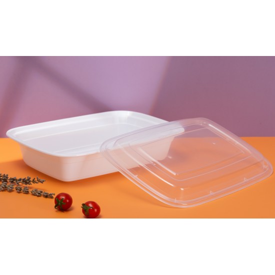 32oz Plastic Rectangular Container & Lid-White