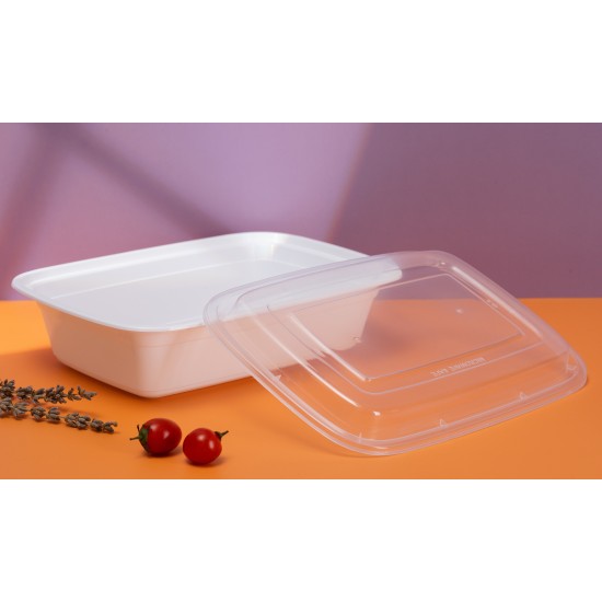 38oz Plastic Rectangular Container & Lid-White