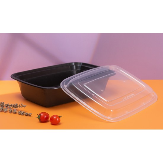 38oz Plastic Rectangular Container & Lid-Black
