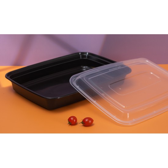 58oz Plastic Rectangular Container & Lid-Black