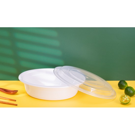 Plastic 16oz Round Container & Lid-White 