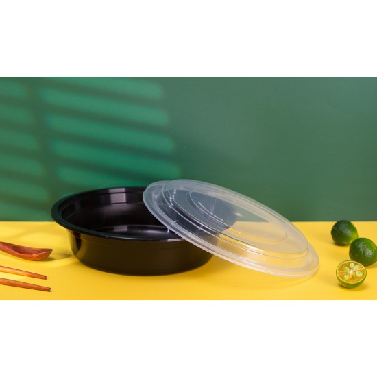 Plastic 16oz Round Container & Lid-Black 