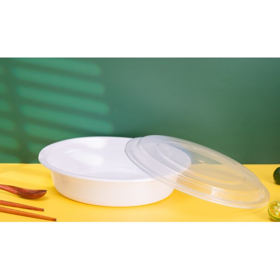 Plastic 24oz Round Container & Lid-White 
