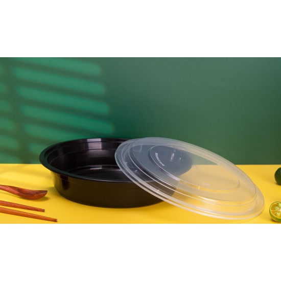 Plastic 24oz Round Container & Lid-Black 