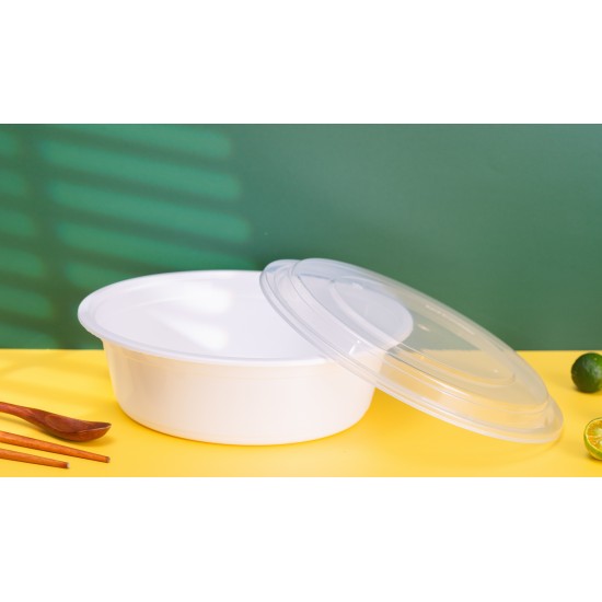 Plastic 32oz Round Container & Lid-White 