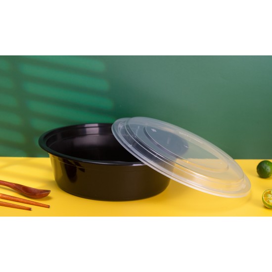 Plastic 32oz Round Container & Lid-Black 